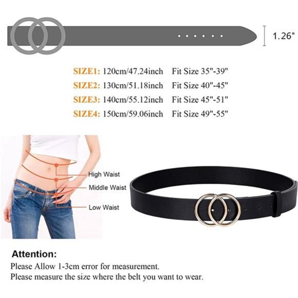 JASGOOD Plus Size Double O Ring Belt Leather Belt,Ladies PU Leather Waist Belts main image 4